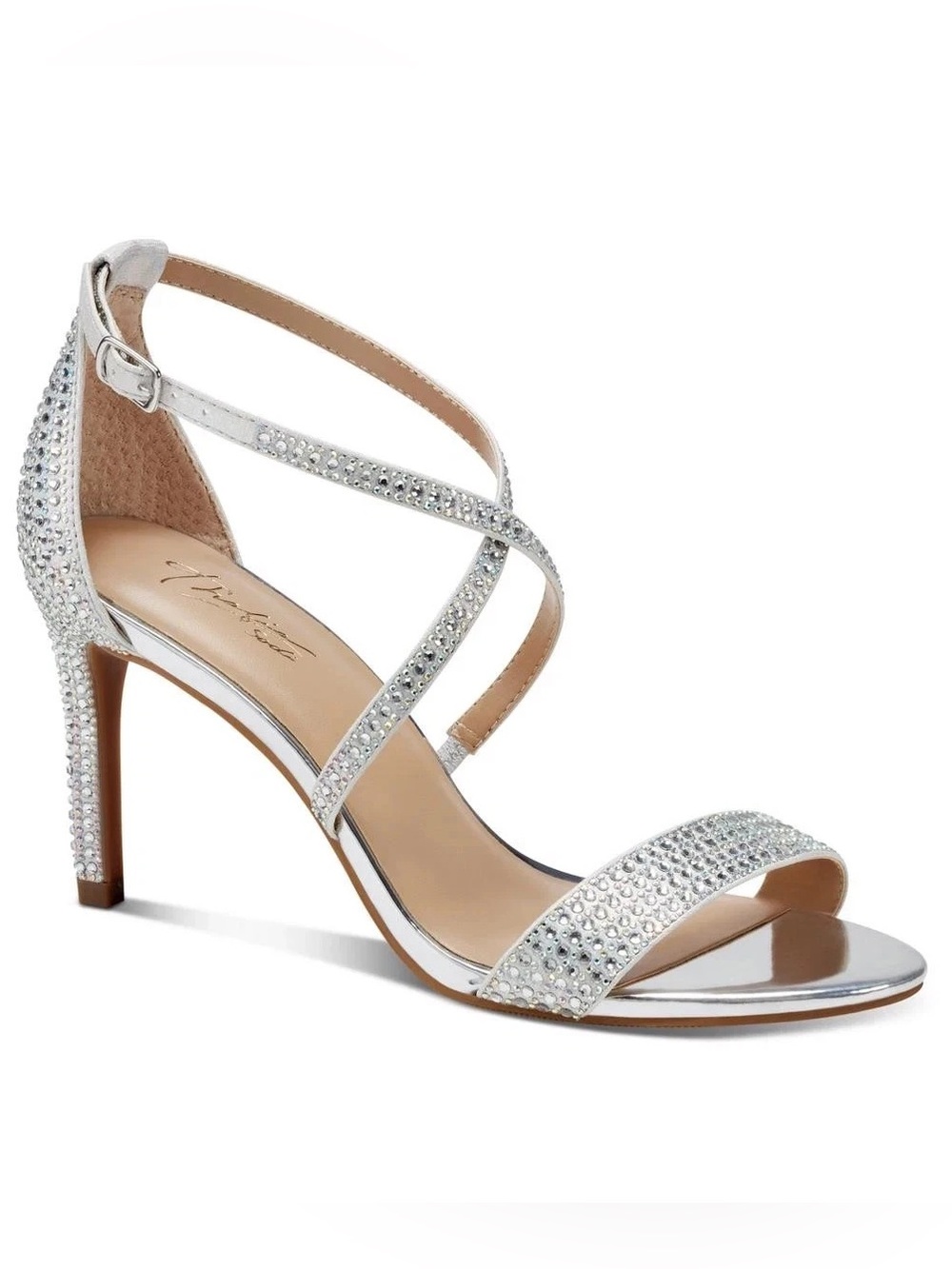 Thalia Sodi Silver Rhinestone Darria Strappy Stiletto Sandals NIB - Size 8.5